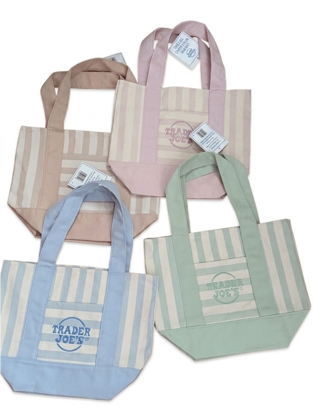 Trader Joe's Pastel Stripe Canvas Tote - Pink, Blue, Green, Beige Options